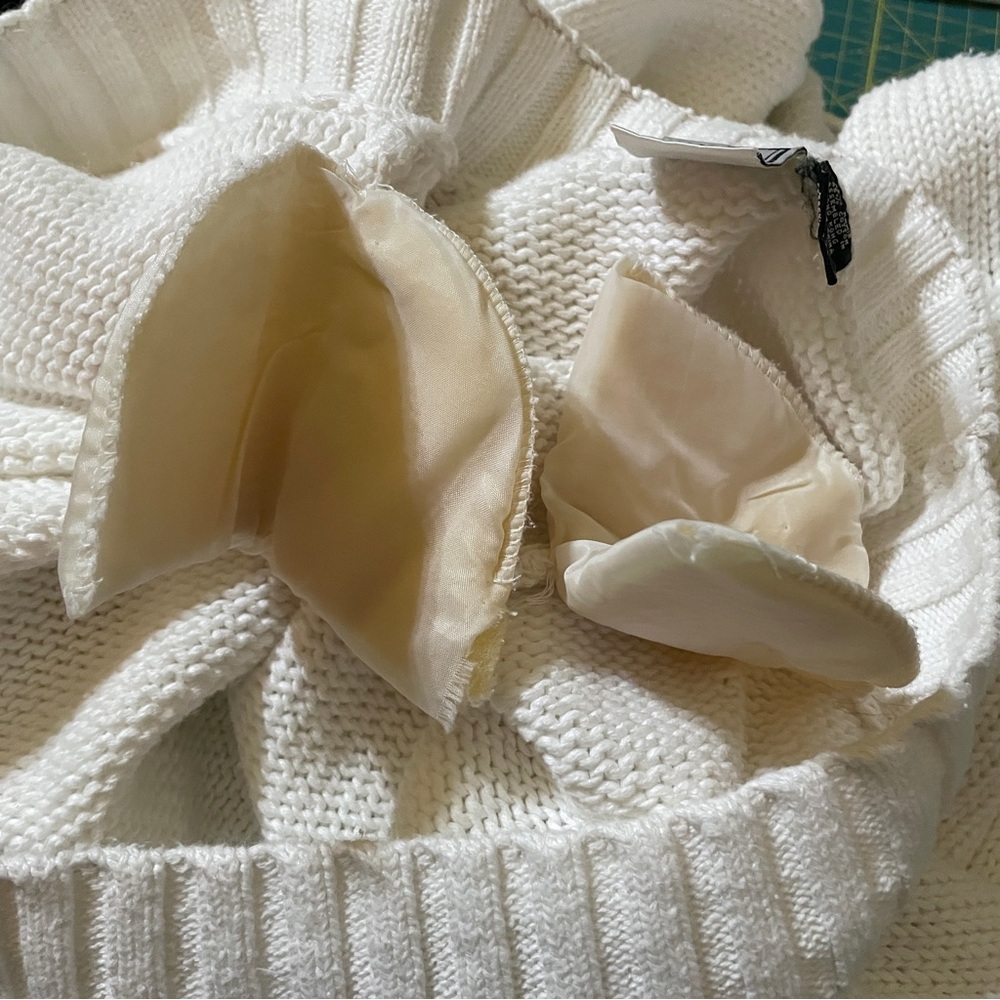 Vintage V Neck Paul Et Duffier White Cotton Ramie Deep V-Neck Knit Sweater Sz L - Picture 5 of 12